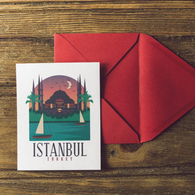 Cartão Postal Vintage Istanbul Turquia Skyline (Classic Vintage Istanbul Turkey Skyline Postcard)