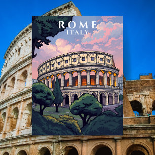 Cartão Postal Vintage Italiana Viagem Roma Itália Colosseum