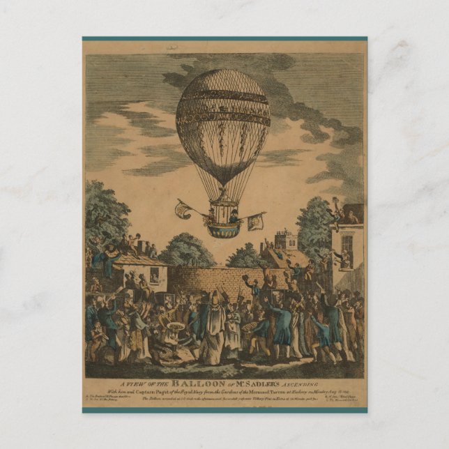 Cartão Postal Vintage James Sadler Hot Air Ballon (Frente)
