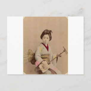 Cartão Postal Vintage Japan Geisha Playing Shamisen