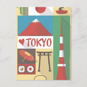 Cartão Postal Vintage Japan tokyo Viagem watercolor Ásia