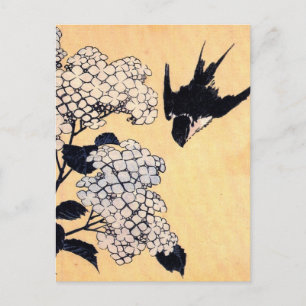 Cartão postal Vintage Japonês Art Hydrangea