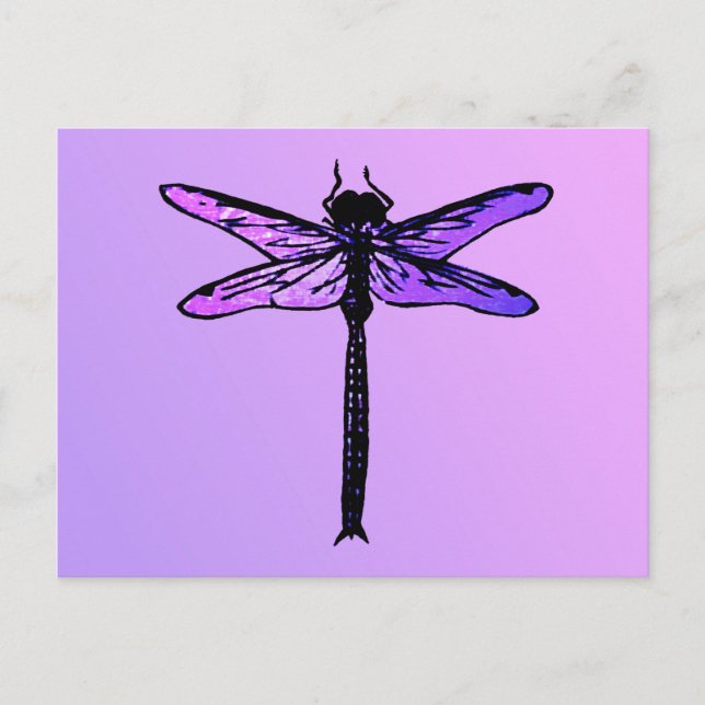 Cartão Postal Vintage Japonês Dragonfly, ametista roxa (Frente)