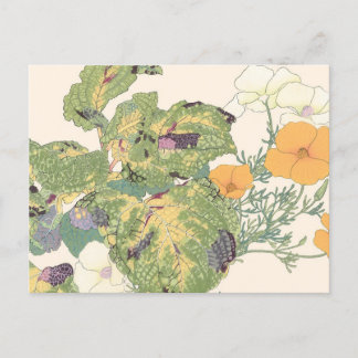 Cartão Postal Vintage Japonês Floral Belos Flores Laranja