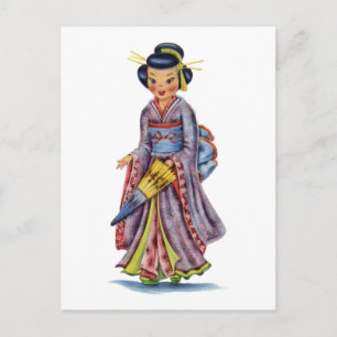 Cartão Postal Vintage Japonês Girl in Kimono