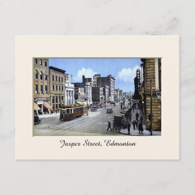 Cartão Postal Vintage Jasper Street, Edmonton, Alberta, Canadá (Frente)
