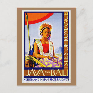 Cartão Postal Vintage Java e Bali Indonésia por Caminhos de Fer