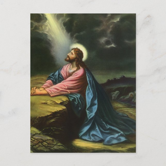 Cartão Postal Vintage Jesus Christ Praying, Garden of Gethsemane (Frente)