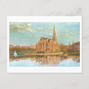 Cartão Postal Vintage Johanneskirche em Estugarda, Alemanha