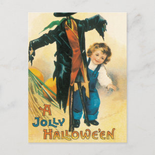 Cartão Postal Vintage Jolly Halloween Espantalho Ellen Clapsaddl