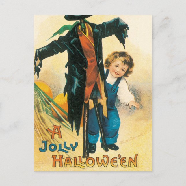 Cartão Postal Vintage Jolly Halloween Espantalho Ellen Clapsaddl (Frente)