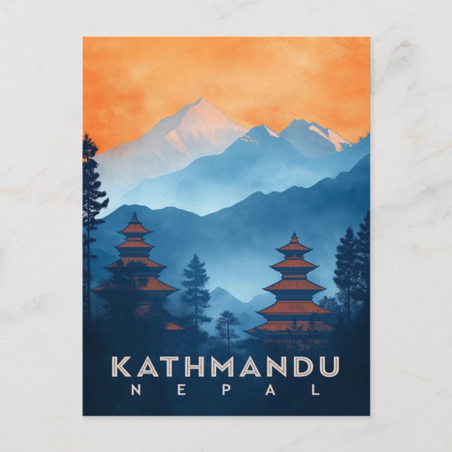 Cartão Postal Vintage Kathmandu Temple Nepal (Frente)