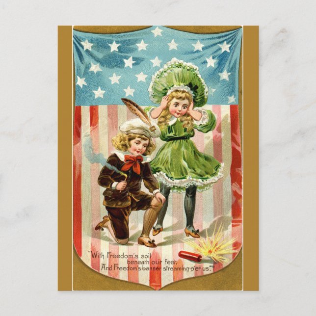 Cartão Postal Vintage Kids configurando um Firecracker (Frente)