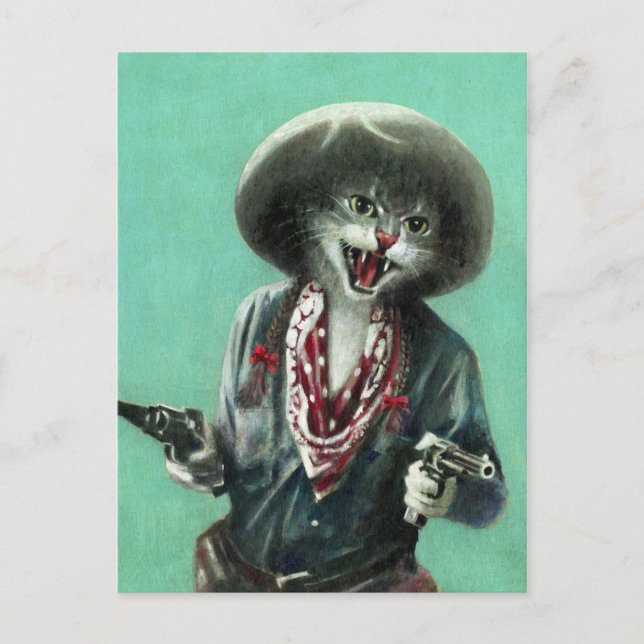 Cartão Postal Vintage Kitten Cowgirl  Postcard (Frente)
