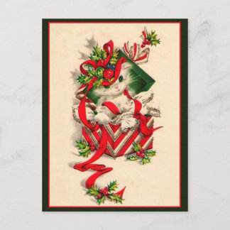 Cartão Postal Vintage Kitten Natal-Kitten Na Caixa Atual