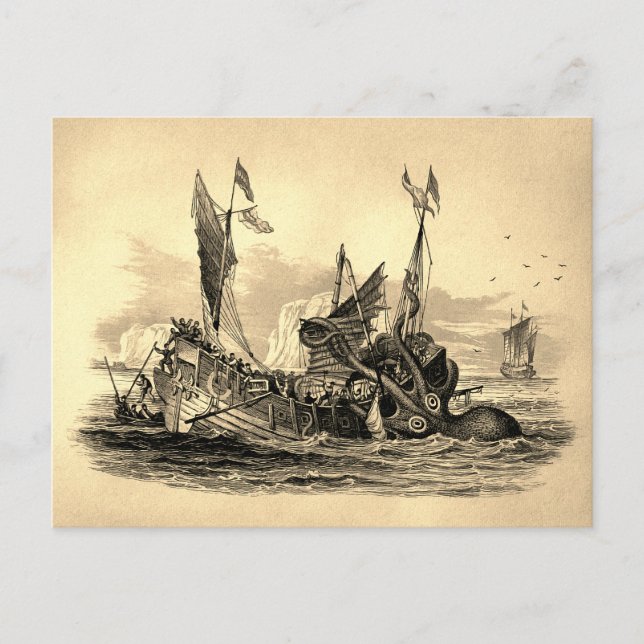 Cartão postal Vintage Kraken Attack (Frente)