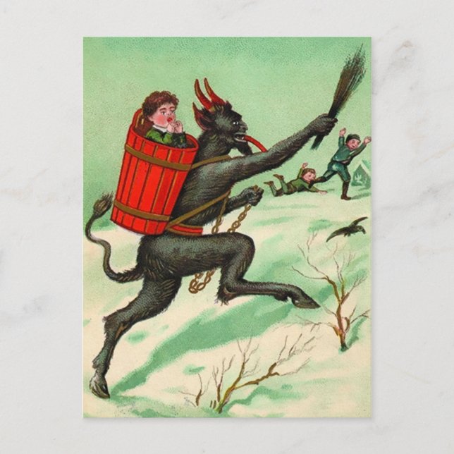 Cartão Postal Vintage Krampus caçando crianças (Frente)