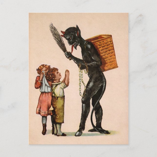 Cartão Postal Vintage Krampus com Crianças (Frente)