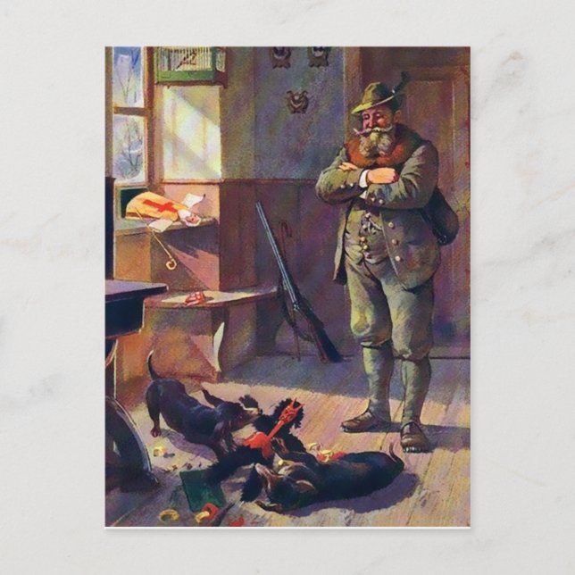 Cartão Postal Vintage Krampus Doll com Cães (Frente)