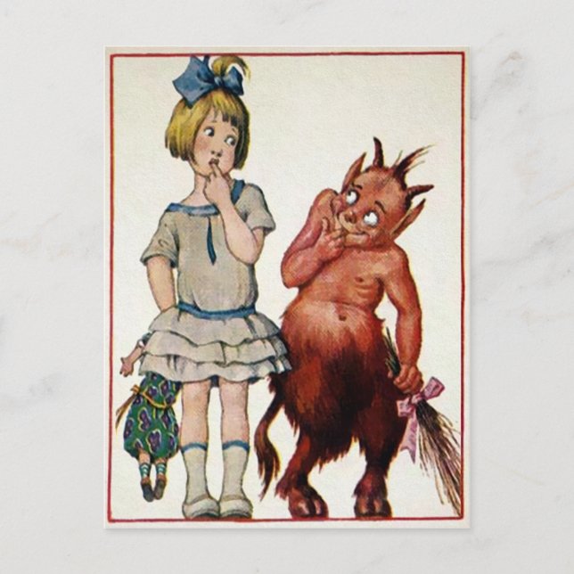 Cartão Postal Vintage Krampus e Girl (Frente)