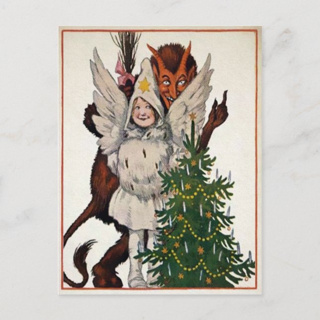 Cartão Postal Vintage Krampus e Tree (Frente)