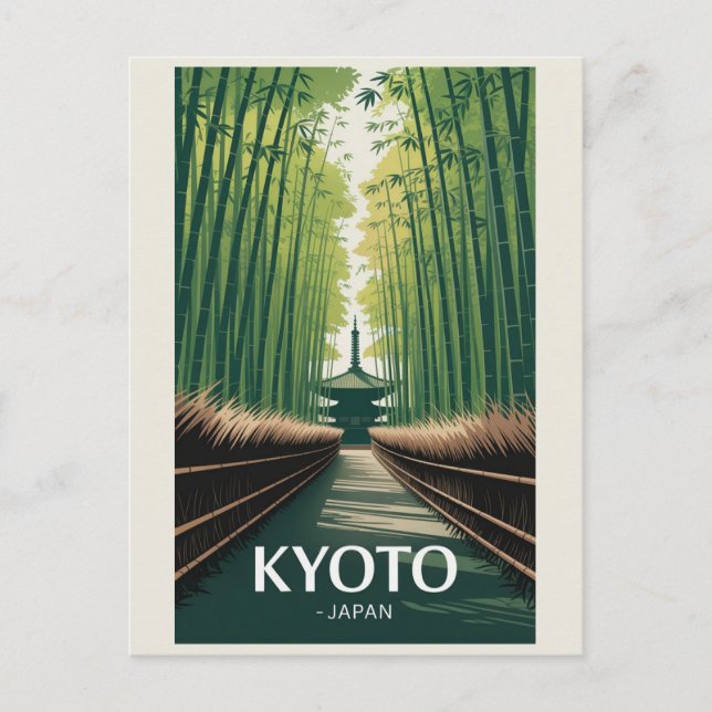 Cartão Postal Vintage Kyoto Japan Bamboo Pagoda Travel (Frente)