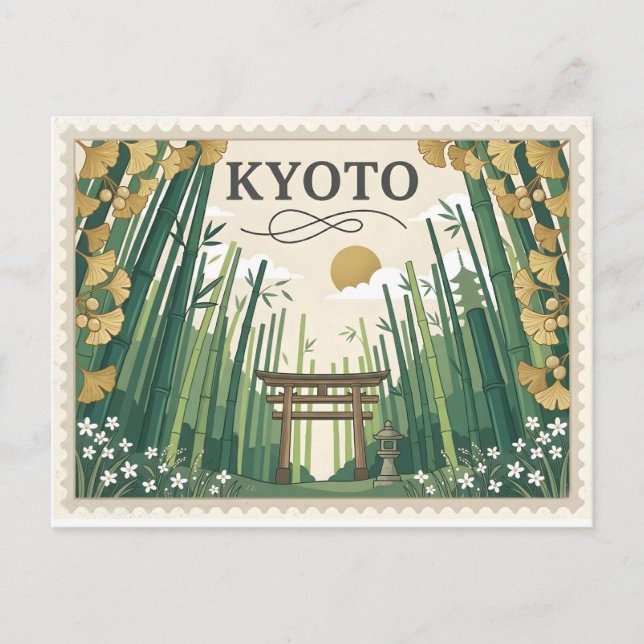 Cartão Postal Vintage Kyoto Japan Travel Poster Art (Frente)