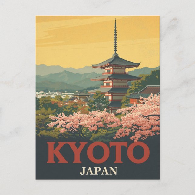 Cartão Postal Vintage Kyoto Japan Travel Poster Pagoda (Frente)