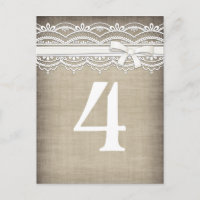 Vintage Lace & Linen Rustic Elegance Table Number