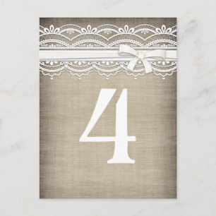 Cartão Postal Vintage Lace & Linen Rustic Elegance Table Number