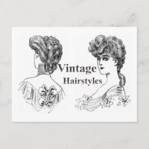 Cartão Postal Vintage Ladies Hairstyles Preto e Branco