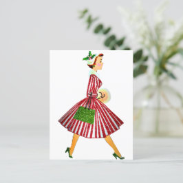 Cartão Postal Vintage Lady 1950 Natal
