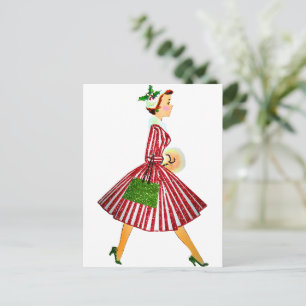 Cartão Postal Vintage Lady 1950 Natal