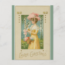Cartão Postal Vintage Lady between Cedar Trees With Easter Eges