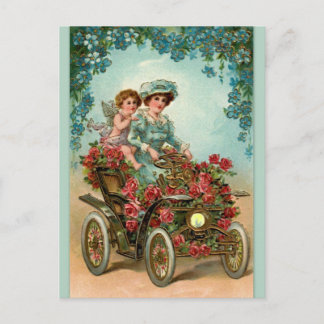 Cartão Postal Vintage Lady fährt Auto mit Engel