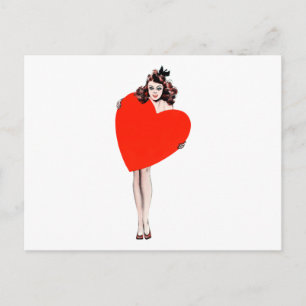 Cartão Postal Vintage Lady Holding Love Heart