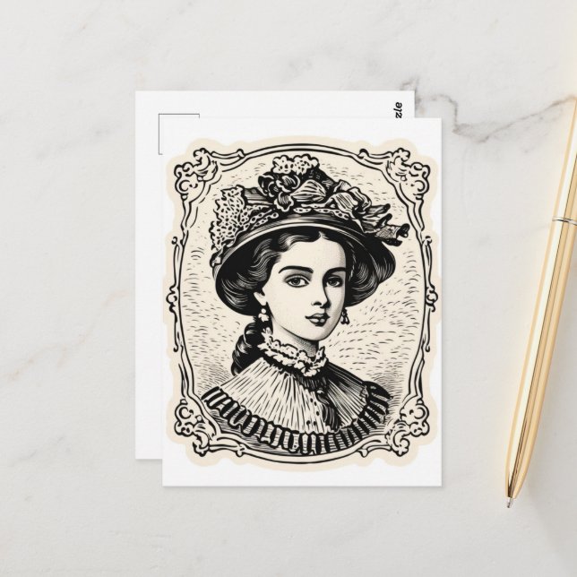 Cartão Postal Vintage Lady Portrait Stamp 2 (Frente/Verso In Situ)