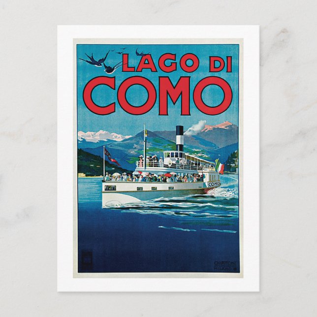 Cartão Postal Vintage Lago di Como Viagem (Frente)
