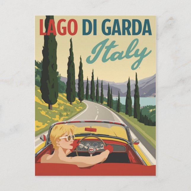Cartão Postal Vintage Lago di Garda Itália Dirigindo (Frente)