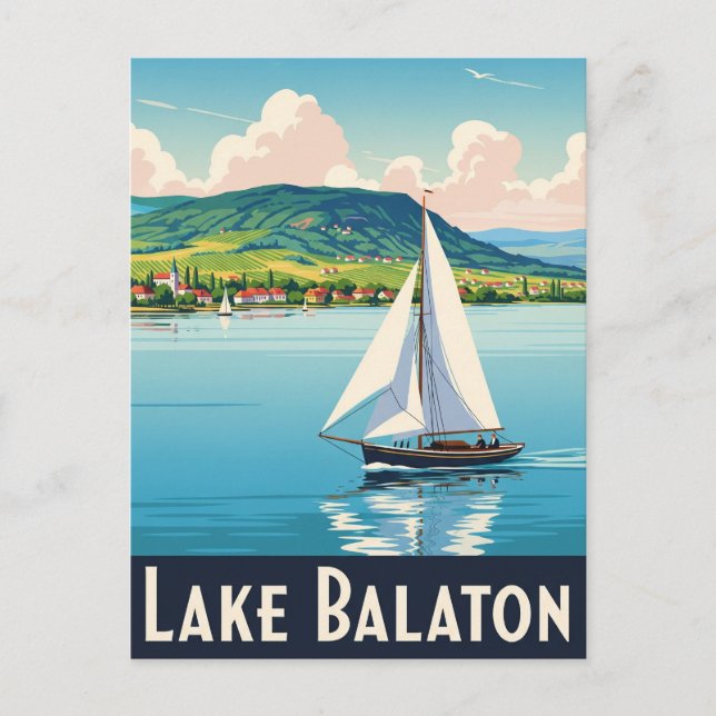 Cartão Postal Vintage Lake Balaton - Hungria Viagem (Frente)