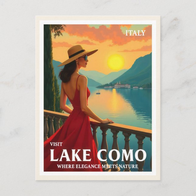 Cartão Postal Vintage Lake Como Itália Viagem (Frente)