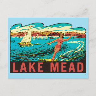 Cartão postal vintage Lake Mead Nevada NV etiqueta