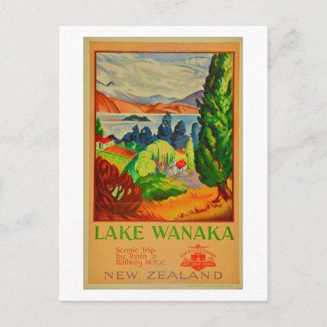 Cartão postal Vintage Lake Wanaka Nova Zelândia Vi (Frente)