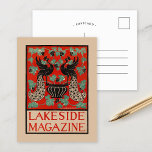 Cartão Postal Vintage Lakeside Magazine<br><div class="desc">Lakeside Magazine (cerca de 1890-1920) | Este cobrir da revista Lakeside, de Louise Bancroft Stevens, apresenta um elegante design de pavão floral, combinando lindamente detalhes botânicos com as graciosas silhuetas dos pavões. As penas da cauda dos pavões fluem para fora numa intrincada mostra de flores e folhas, criando uma mistura...</div>