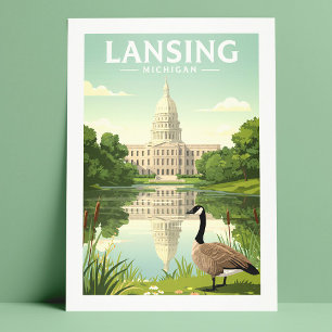 Cartão Postal Vintage Lansing Michigan