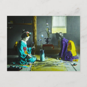 Cartão Postal Vintage - Lanterna Mágica Japonesa Geisha Colorido