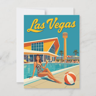 Cartão Postal Vintage Las Vegas Médio-século-Piscina-Pin-Up