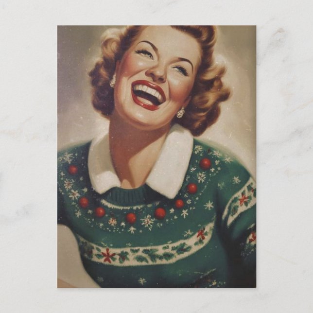 Cartão Postal Vintage Laughing Woman Christmas (Frente)