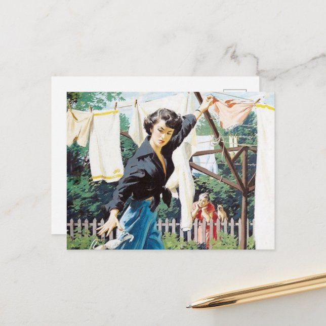 Cartão Postal vintage lavandaria (Frente/Verso In Situ)