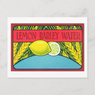 Cartão Postal Vintage Lemon Barley Water Label